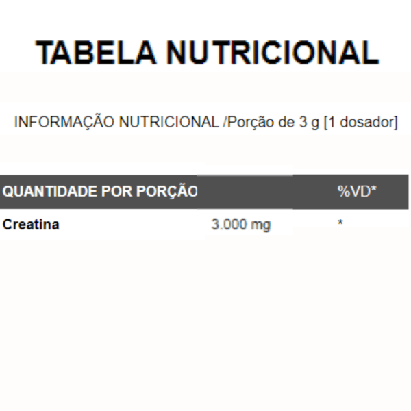 tabela nutricional creatine pure