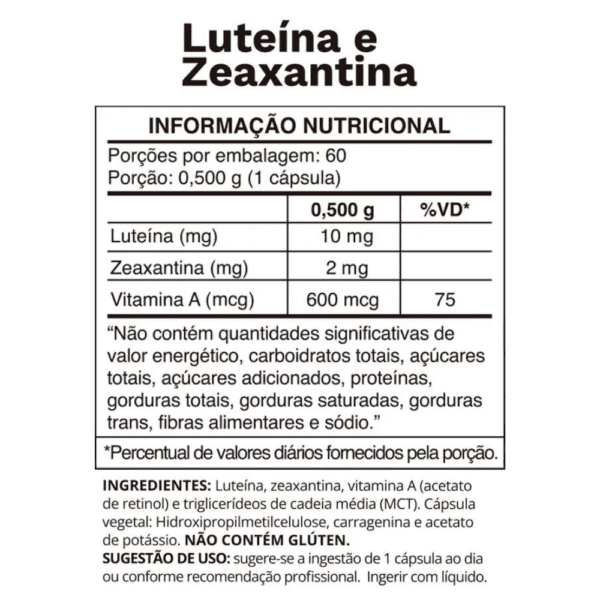 tabela nutricional luteina e zeaxantina