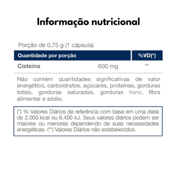 informação nutricional -suplemento NAC