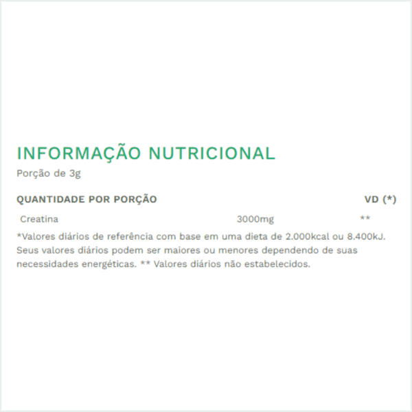 informação nutricional - creatina vegana