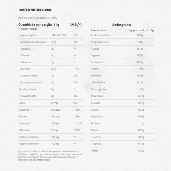 tabela nutricional - collagen skin cranberry