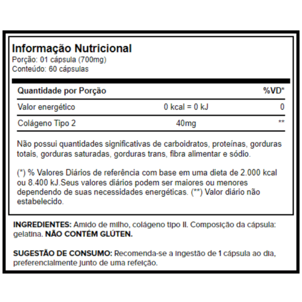 informação nutricional - colágeno tipo2