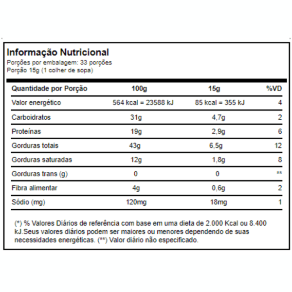 informação nutricional pasta de amendoin sabor cookie