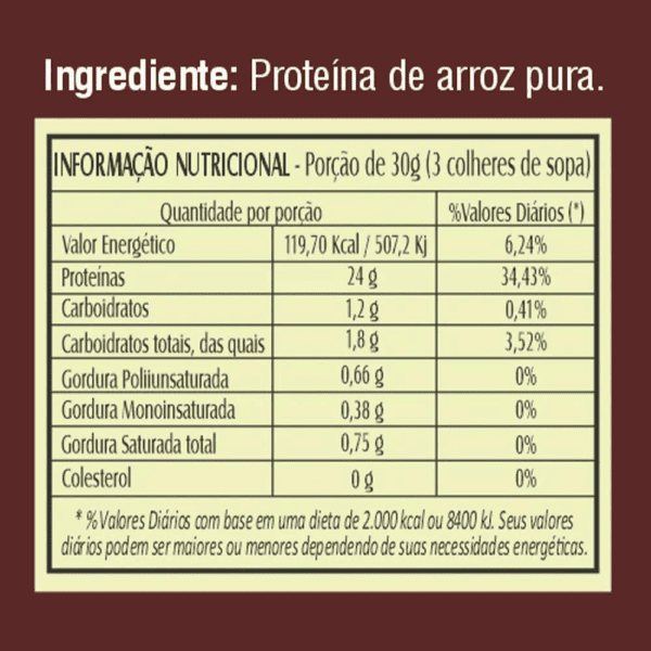 informação nutricional - rice protein