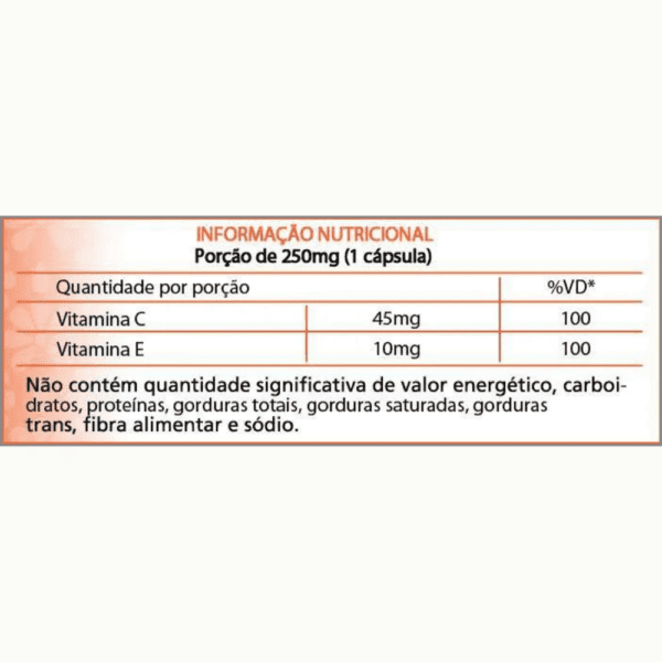 informação nutricional - vitamina C e E