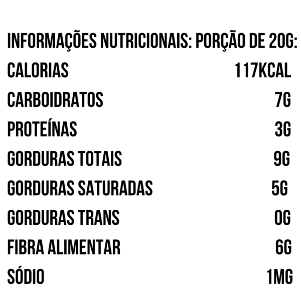 cacau nibs - informação nutricional