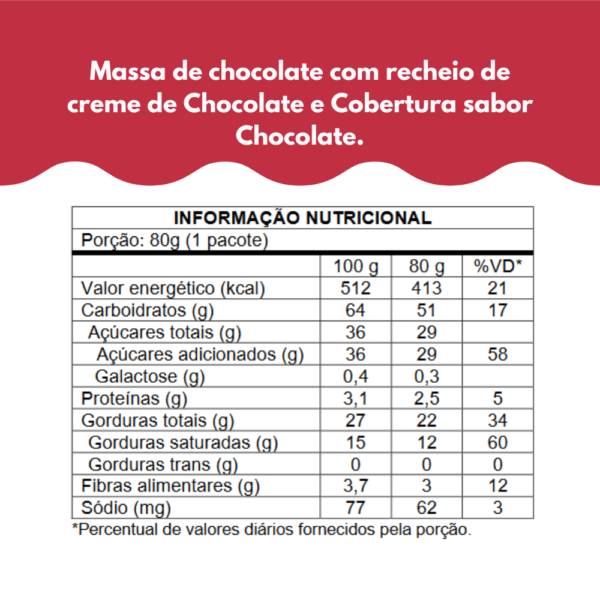 informação nutricional - alfajor chocolate com avela