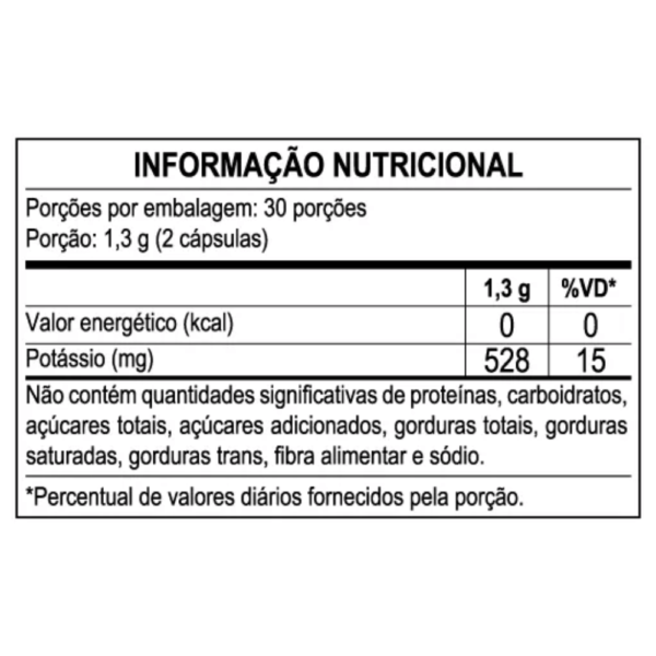 suplemento de potássio - informação nutricional