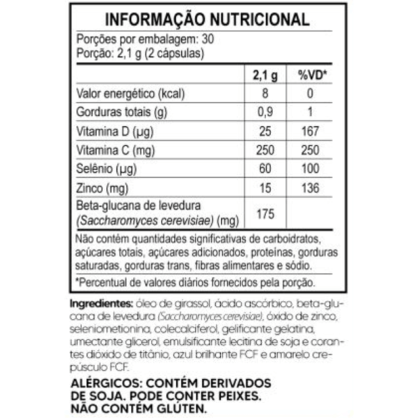 beta glucana - tabela nutricional