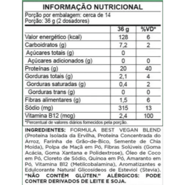 informação nutricional best vegan protein